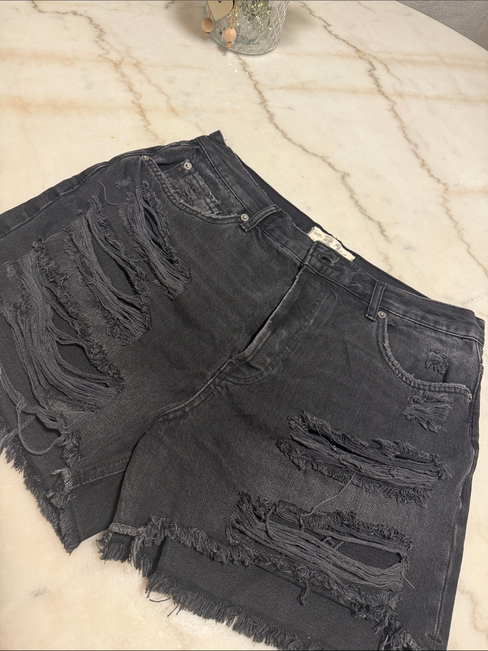 Free people Distressed Women's Black Denim Shorts